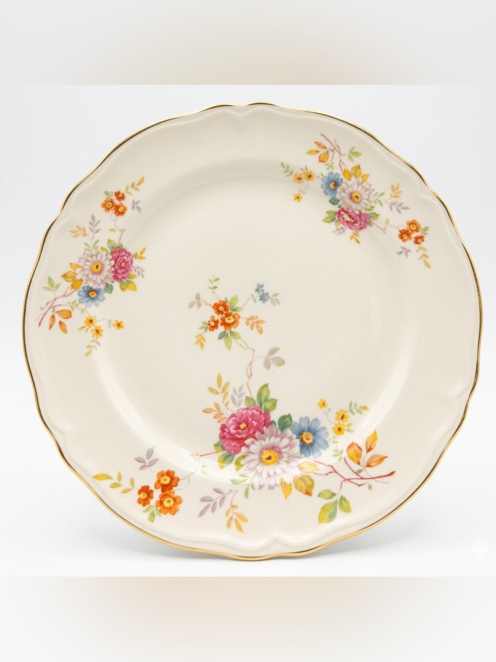 Vintage 1934 Edwin M KnowlesFloral Luncheon/Dinner Plates 9”, Set of 2